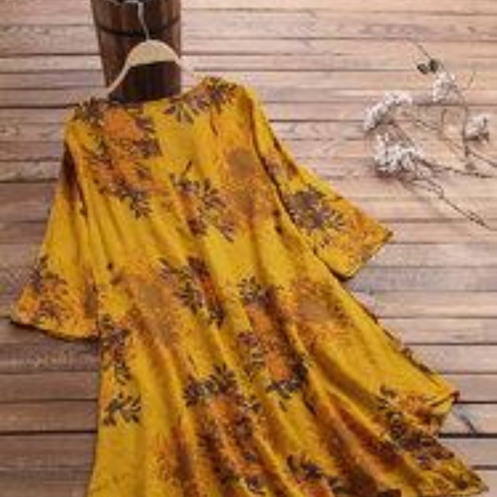 VINTAGE FLORAL PRINT BUTTON LIGHT COVERUP DRESS